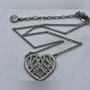 Givenchy Silver Tone Rhinestone Heart Necklace